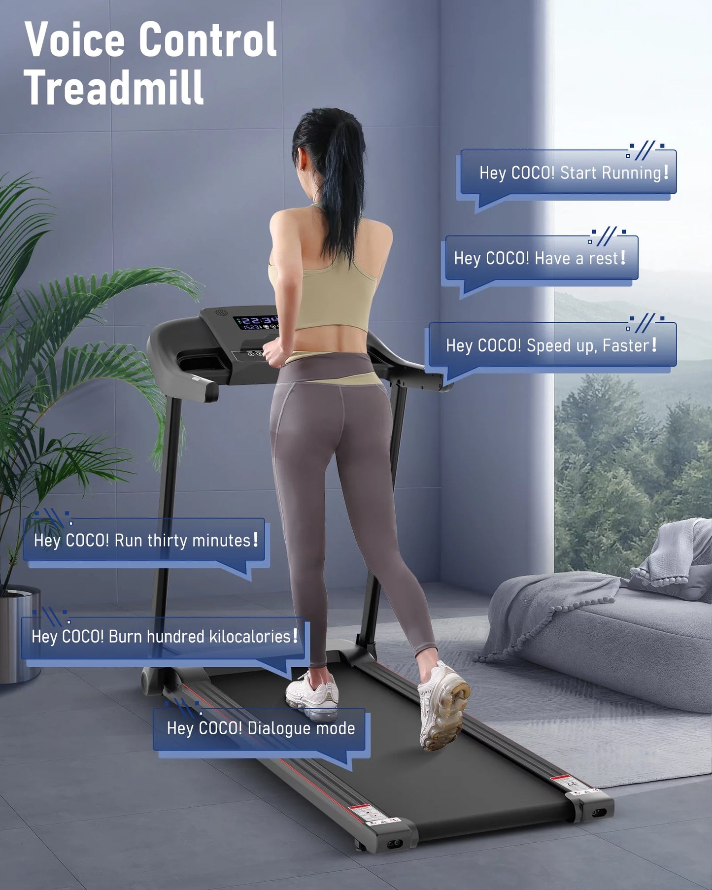 Treadmill Folding Electric Treadmill Bluetooth Voice Control Exercise Treadmill for Home Office Speed Range of 0.5 to 7.5 Mph