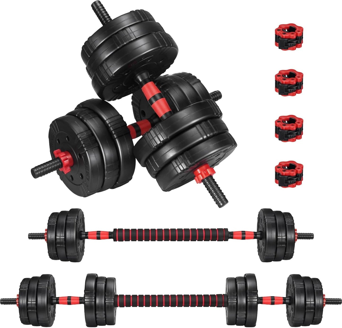 Adjustable Dumbbell Set, 22/44/66/88Lbs Free Weights, 4-In-1 Barbell & Kettlebell Set, Non-Slip Handles, Fitness for Men & Women