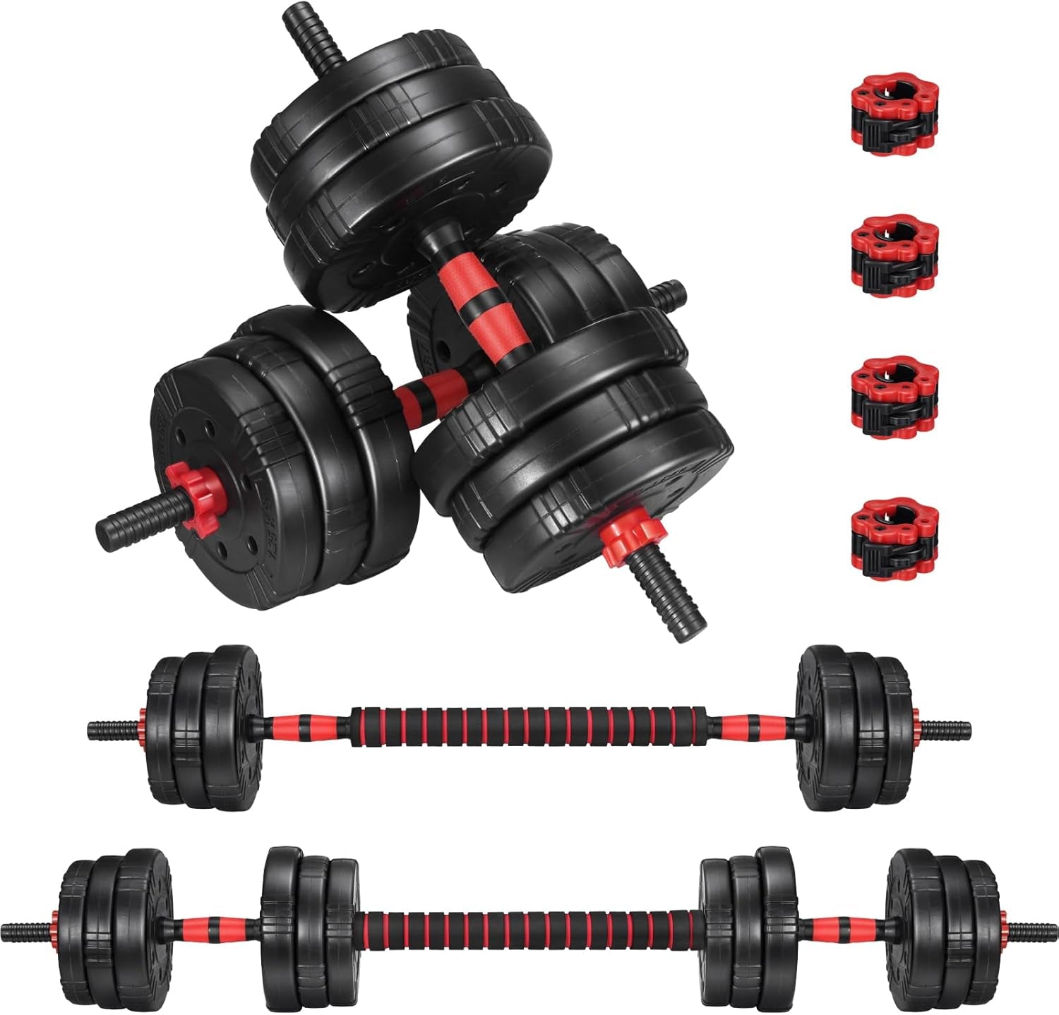 Adjustable Dumbbell Set, 22/44/66/88Lbs Free Weights, 4-In-1 Barbell & Kettlebell Set, Non-Slip Handles, Fitness for Men & Women