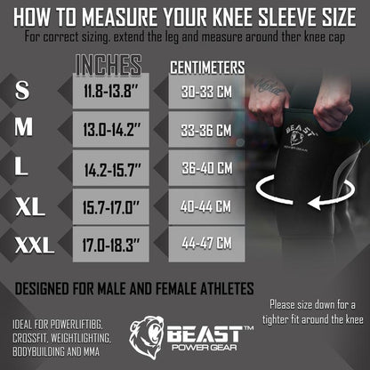 Beast Power Gear Neoprene Compression Knee Sleeves 7MM Knee Pads, Extra Support for Squats, Gym Crossfit Training Protective Gears, Powerlifting, Weightlifting Knee Sleeve, Wrestling Knee Brace for Men & Women