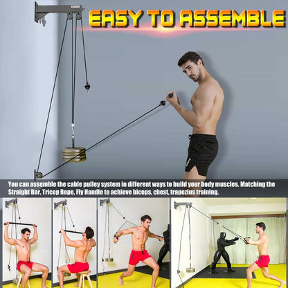 Fitness Wall Mount Pulley System, Weight Cable Pulley System for Gym, LAT Pull down and Low Row Cable Machine, Cable Station Equipment