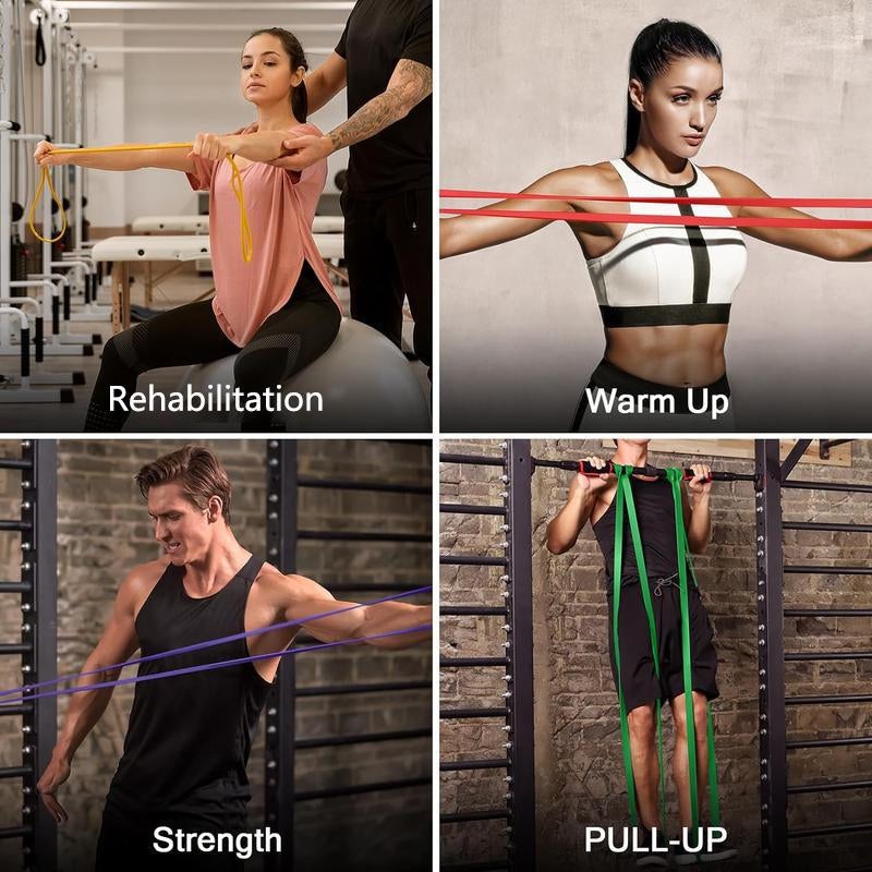 Resistance Bands Set, Pull up Assistance Bands, Multi-Level Exercise Bands with Bag for Working Out, Body Stretching, Physical Therapy, Muscle Training, Workout Recovery 5 Pieces/Set with Door Anchor & Handle Optional (Men/Women)