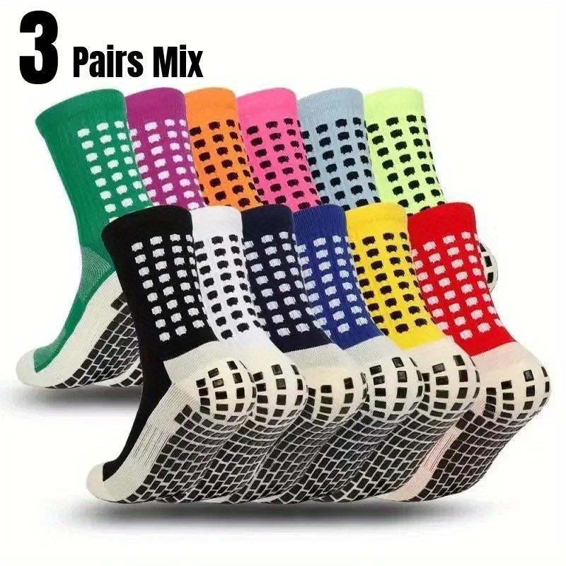 3/6/10 Double Random Autumn and Winter New Men'S and Women'S Football Socks, Sports Bicycle Grabbing Socks, anti Slip and Non Slip Grabbing Pads, Football Basketball