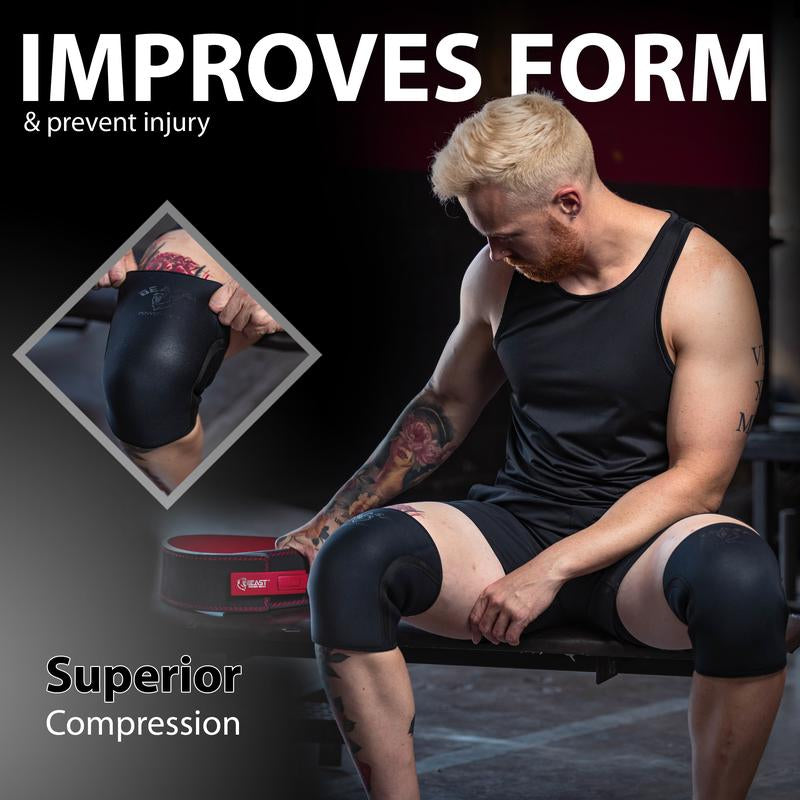 Beast Power Gear Neoprene Compression Knee Sleeves 7MM Knee Pads, Extra Support for Squats, Gym Crossfit Training Protective Gears, Powerlifting, Weightlifting Knee Sleeve, Wrestling Knee Brace for Men & Women