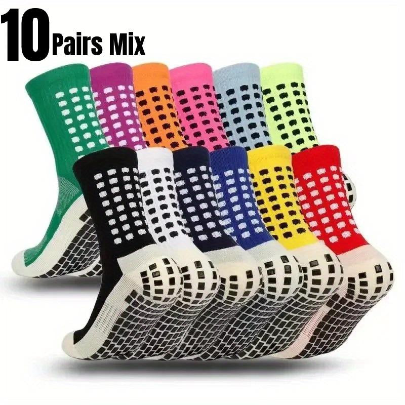 3/6/10 Double Random Autumn and Winter New Men'S and Women'S Football Socks, Sports Bicycle Grabbing Socks, anti Slip and Non Slip Grabbing Pads, Football Basketball
