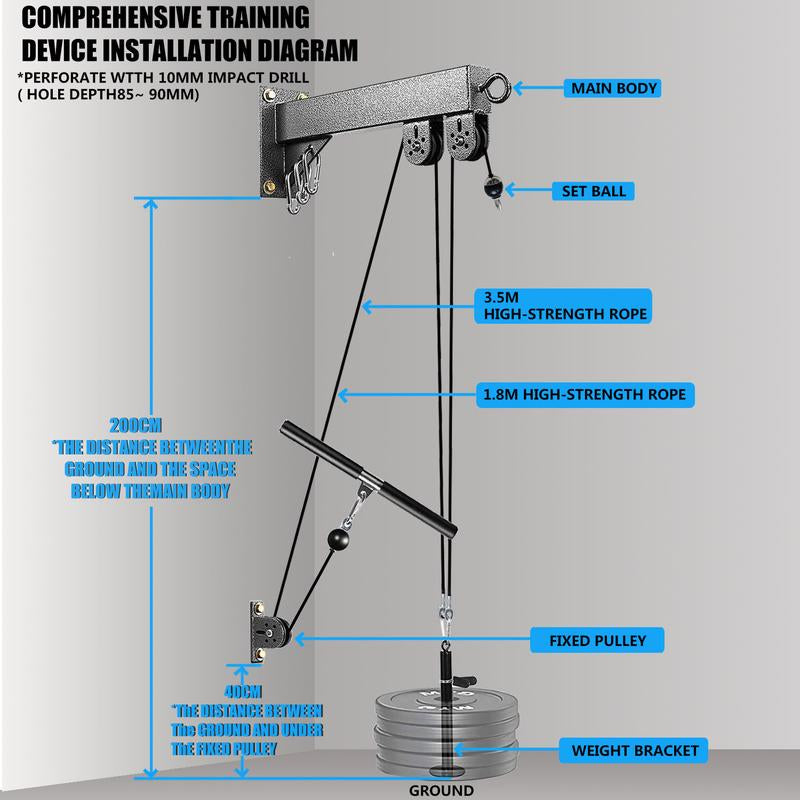 Fitness Wall Mount Pulley System, Weight Cable Pulley System for Gym, LAT Pull down and Low Row Cable Machine, Cable Station Equipment