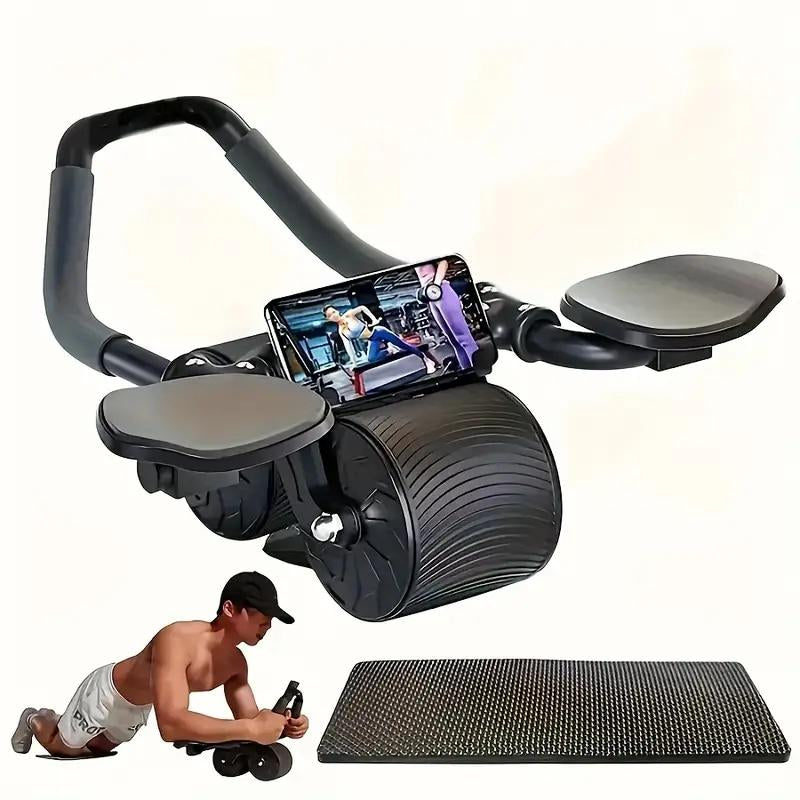 1Pc Unisex Pro Abdominal Wheel with Automatic Rebound - High-Performance Core Trainer for Rapid Fat Burning, Sculpted Belly, and Total-Body Fitness - Includes Comfortable Elbow Pad+Timepiece
