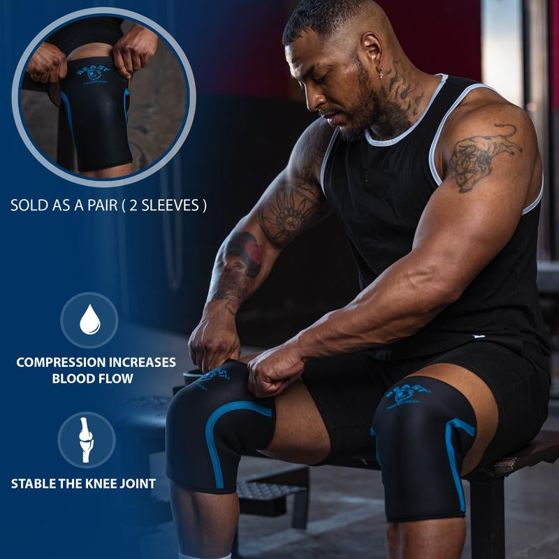 Beast Power Gear Neoprene Compression Knee Sleeves 7MM Knee Pads, Extra Support for Squats, Gym Crossfit Training Protective Gears, Powerlifting, Weightlifting Knee Sleeve, Wrestling Knee Brace for Men & Women