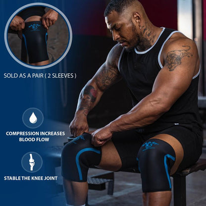 Beast Power Gear Neoprene Compression Knee Sleeves 7MM Knee Pads, Extra Support for Squats, Gym Crossfit Training Protective Gears, Powerlifting, Weightlifting Knee Sleeve, Wrestling Knee Brace for Men & Women