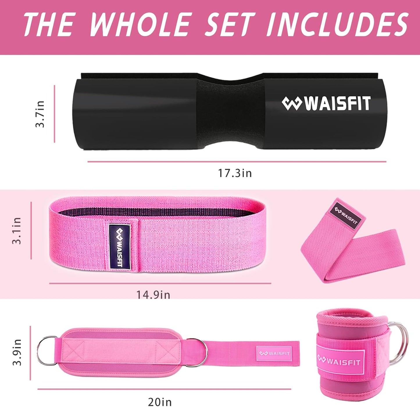 Gym Barbell Pad Set for Women and Men Gym Equipment, Barbell Pad Gym Essentials Women, Gym Accessories for Women with Barbell Pad, Resistance Bands, Ankle Safety Straps, Lifting Strap and Carry Bag