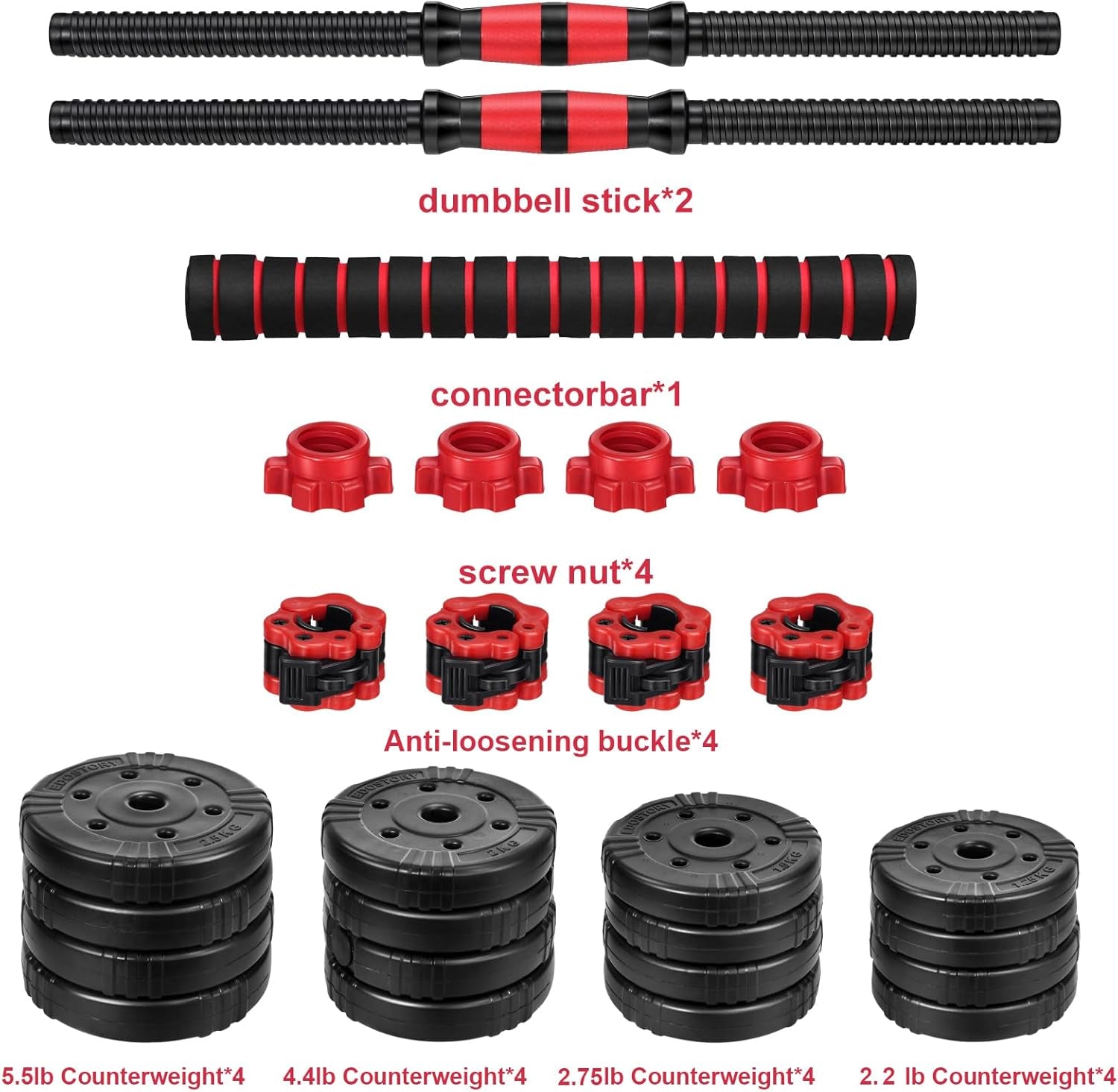 Adjustable Dumbbell Set, 22/44/66/88Lbs Free Weights, 4-In-1 Barbell & Kettlebell Set, Non-Slip Handles, Fitness for Men & Women