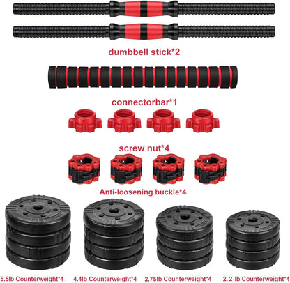 Adjustable Dumbbell Set, 22/44/66/88Lbs Free Weights, 4-In-1 Barbell & Kettlebell Set, Non-Slip Handles, Fitness for Men & Women