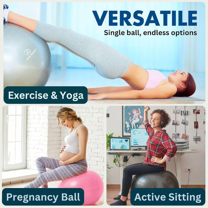 Exercise Ball - Multiple Sizes Gym Grade Balance Ball for Fitness, Yoga, Workout, Pregnancy & Physical Therapy