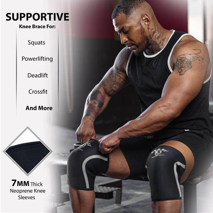 Beast Power Gear Neoprene Compression Knee Sleeves 7MM Knee Pads, Extra Support for Squats, Gym Crossfit Training Protective Gears, Powerlifting, Weightlifting Knee Sleeve, Wrestling Knee Brace for Men & Women