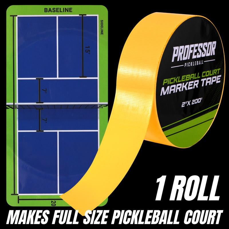 Professor Pickleball Court Tape - Makes Full Size Court - Outdoor Pickleball Marking Kit - 2" X 200 FT, Yellow Tape for Temporary Court Lines, No Residue, Quick and Easy Application