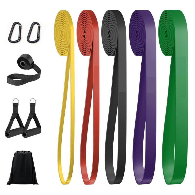 Resistance Bands Set, Pull up Assistance Bands, Multi-Level Exercise Bands with Bag for Working Out, Body Stretching, Physical Therapy, Muscle Training, Workout Recovery 5 Pieces/Set with Door Anchor & Handle Optional (Men/Women)